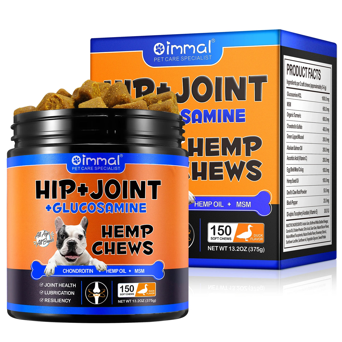 Hip and Joint Supplement for Dogs Glucosamine Joint Pain Relief Treats Chondroitin MSM Supplement Health Mobility Support Chews