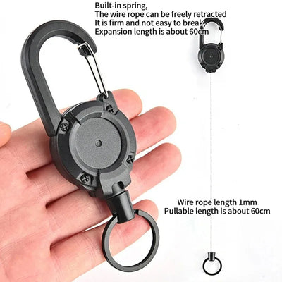 Anti-theft Metal Easy-to-pull Buckle Rope Elastic Keychain Retractable Key Ring Anti Lost Ski Pass ID Card