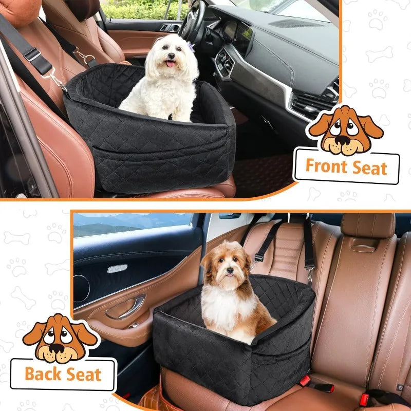 Dog Car Seat for Small Medium Dogs Detachable Washable Dog Booster Seat Pet Car Travel Bed with Storage Pockets and Safety Belt